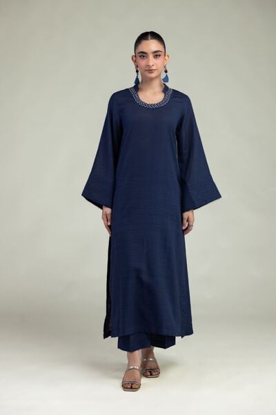 Dyed | Textured Cotton | Navy Cotton Pants | GBP 25.00