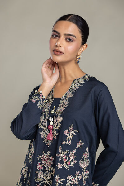 Embroidered | Raw Silk | Short Navy Kurta | GBP 60.00
