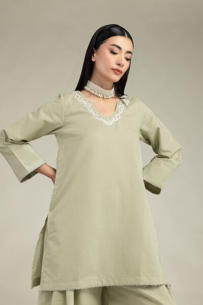Embroidered | Mesuri | V-Neck Mint Kurta | GBP 30.00