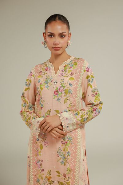 Embroidered | Raw Silk | Floral Longline Kurta | GBP 35.00