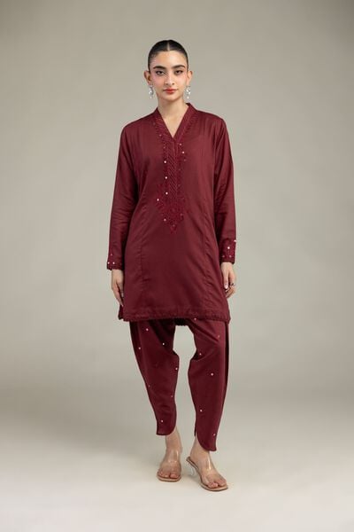 Embroidered | Raw Silk | Maroon Silk Shalwar | GBP 25.00