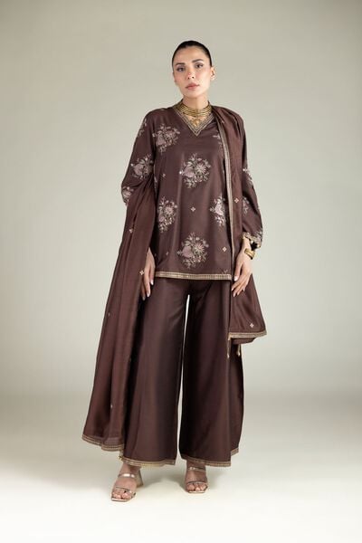 Embroidered | Raw Silk | Relaxed Solid Pants | GBP 20.00