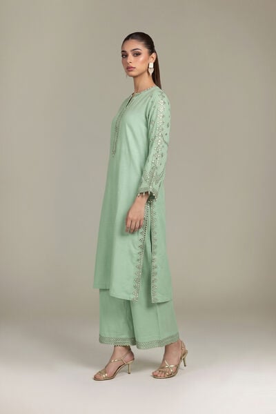 Embroidered | Raw Silk | Mint Silk Pants | GBP 35.00