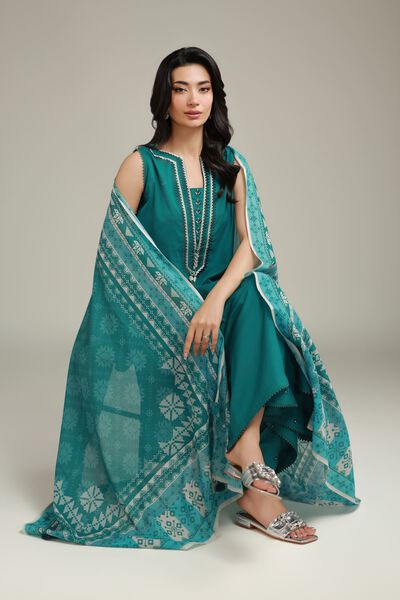 Embroidered | Cambric | Teal Cambric Kurta | GBP 17.50