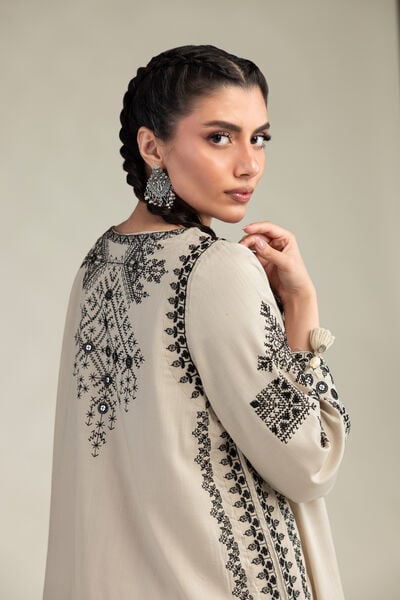 Embroidered | Raw Silk | Short Beige Kurta | GBP 50.00