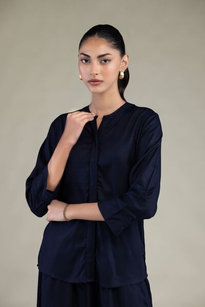 Embroidered | Viscose Crepe | Navy Viscose Shirt | GBP 25.00