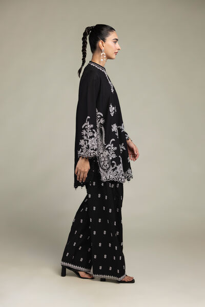 Raw Silk | Floral Black Shalwar | GBP 30.00