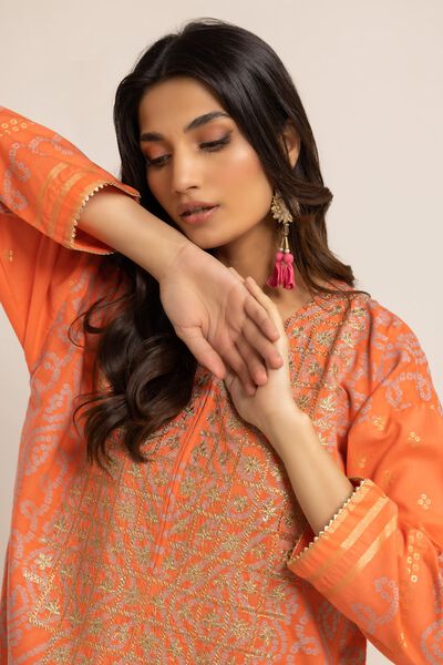 Kurta | Embroidered, ORANGE, hi-res