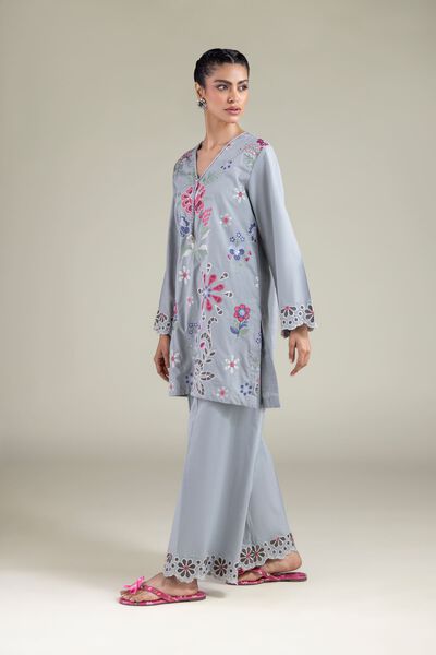 Embroidered | Textured Cotton | Floral Lace Pants | GBP 20.00