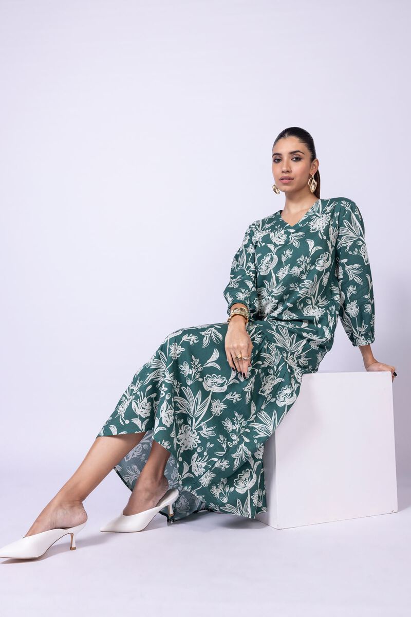 Printed | Dull Raw Silk | Maxi Dress | null
