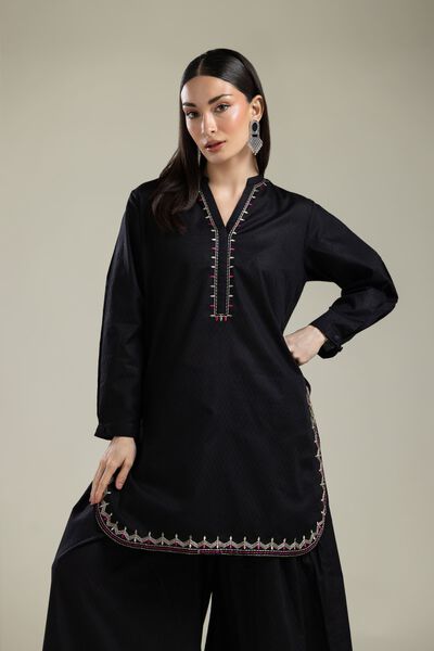Embroidered |Cotton Dobby | Black Embroidered Kurta | GBP 25.00