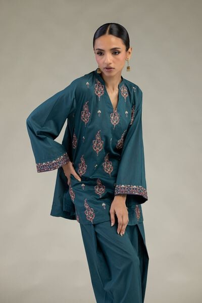 Embroidered | Cambric | Short Teal Kurta | GBP 25.00