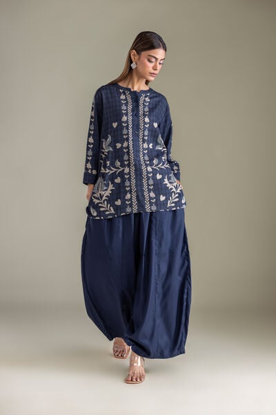 Printed | Viscose Crepe | Navy Solid Pants | GBP 25.00