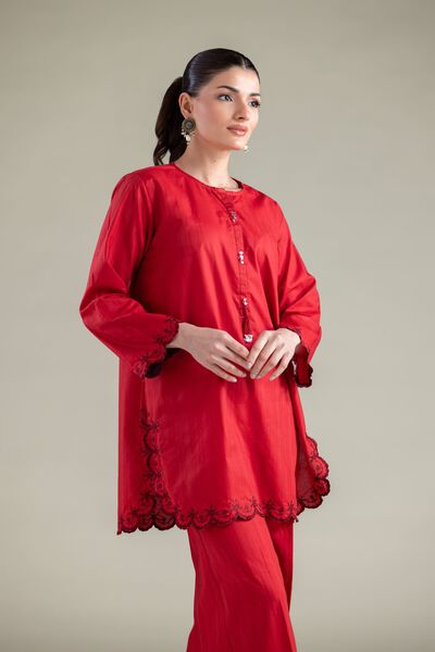 Embroidered | Cotton Dobby | Short Solid Kurta | GBP 30.00