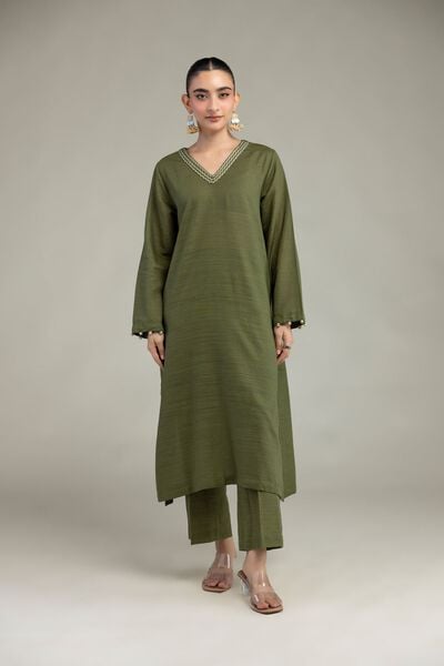 Dyed | Textured Cotton | Olive Cotton Pants | GBP 25.00