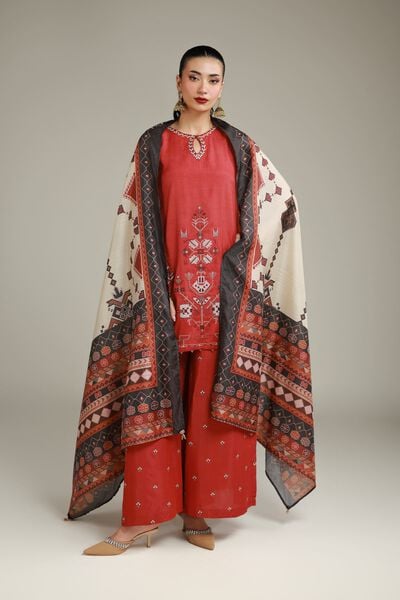 Embroidered | Raw Silk | Red Silk Pants | GBP 35.00