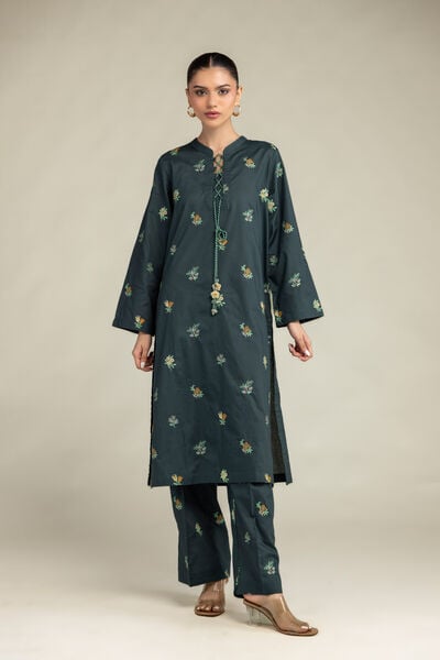 Embroidered | Cambric | Green Floral Pants | GBP 30.00