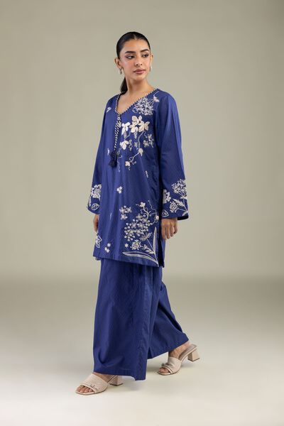 Embroidered | Cotton Dobby | Solid Navy Pants | GBP 15.00