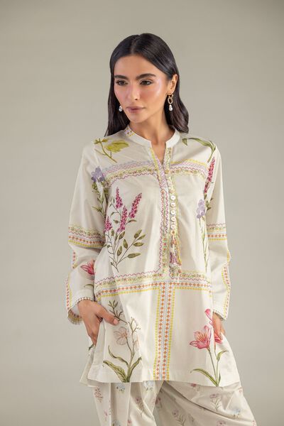 Printed | Cambric | Floral Band-Collar Kurta | GBP 30.00