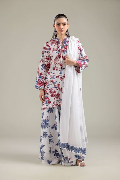 Embroidered | Cotton Dobby | White Floral Pants | GBP 30.00