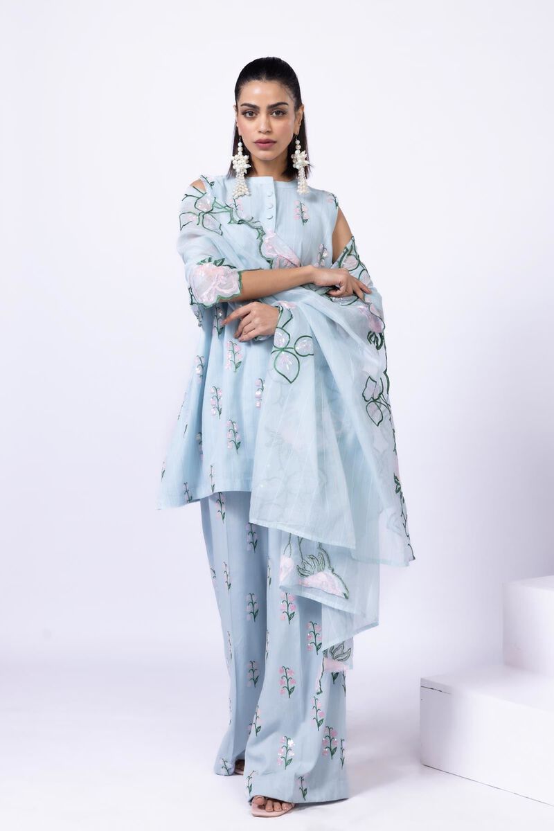 Embroidered | Crosshatch Raw Silk | Pants | null