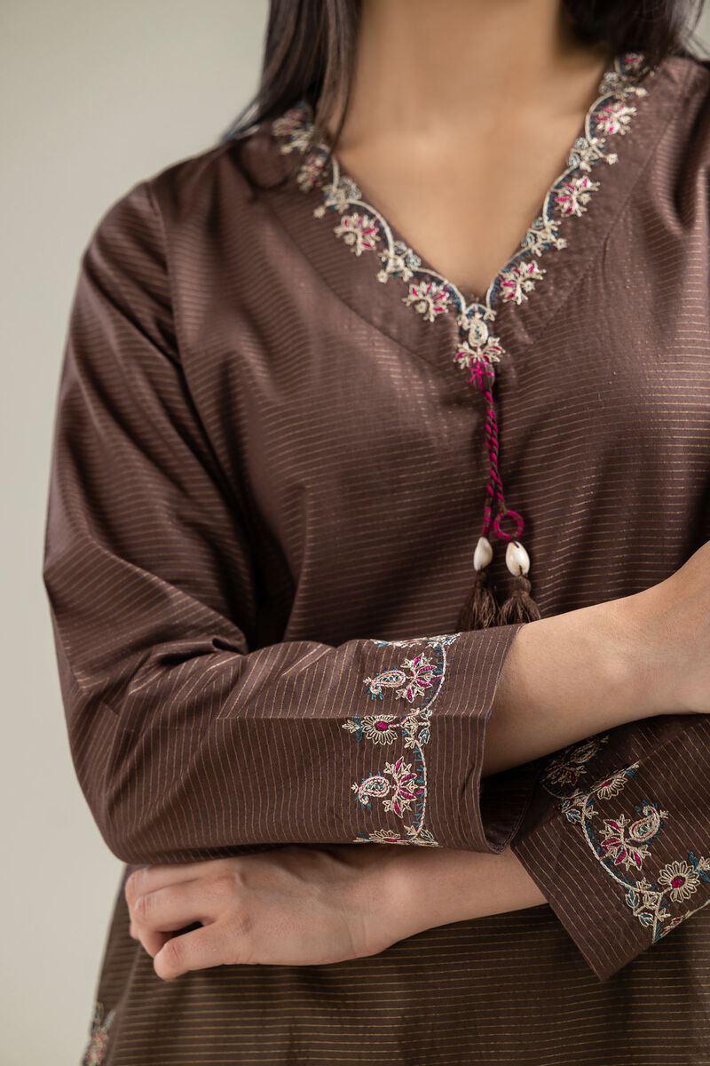 Embroidered | Mesuri | Brown V-Neck Kurta | GBP 25.00