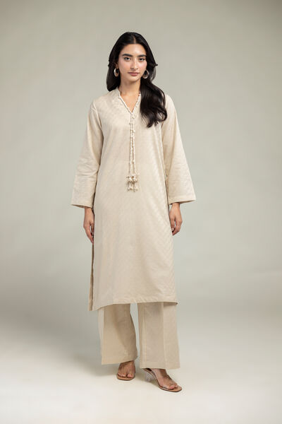 Dyed | Cotton Dobby | Beige Solid Pants | GBP 25.00