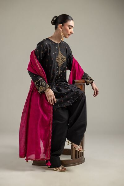 Raw Silk | Short Black Kurta | GBP 40.00