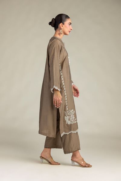 Printed | Raw Silk | Solid Brown Pants | GBP 20.00