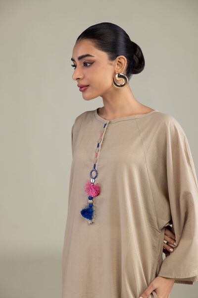 Dyed | Textured Cotton | Beige Cotton Kurta | GBP 9.00