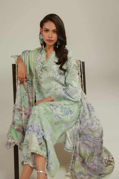 Embroidered | Raw Silk | Floral Kurta 3-Piece | GBP 130.00
