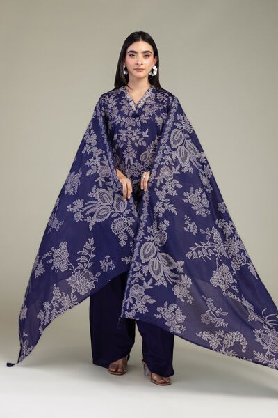 Embroidered | Lawn | Floral Navy Dupatta | GBP 25.00
