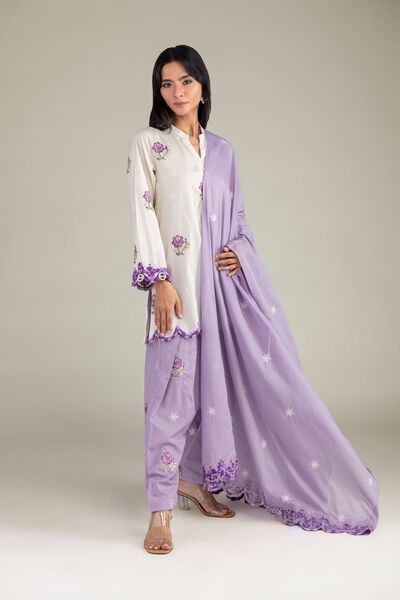 Embroidered | Cotton Dobby | Floral V-Neck Kurta | GBP 40.00