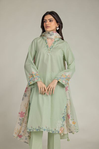 Embroidered | Cotton Dobby | Floral Mint Kurta | GBP 25.00