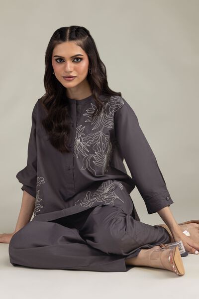 Embroidered | Poplin | Gray Poplin Shirt | GBP 25.00
