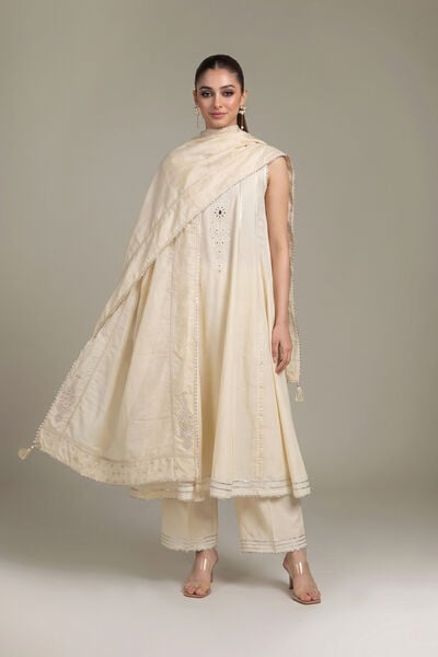 Embroidered | Polyester Silk | Off-White Silk Dupatta | GBP 35.00