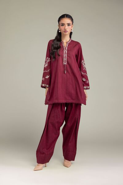 Embroidered | Textured Cotton | Solid Maroon Shalwar | GBP 20.00