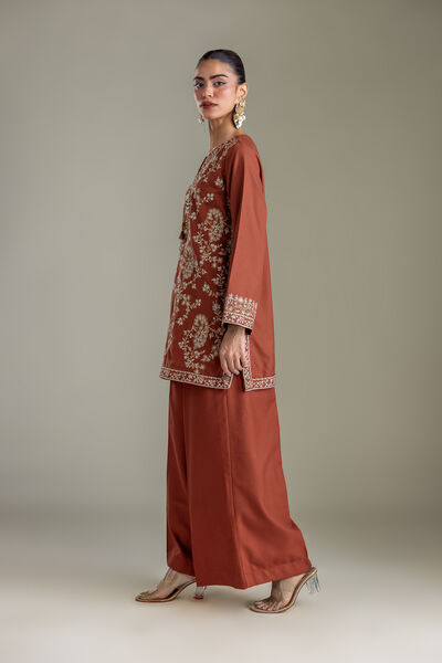 Embroidered | Heavy Blended Viscose | Rust Solid Pants | GBP 25.00