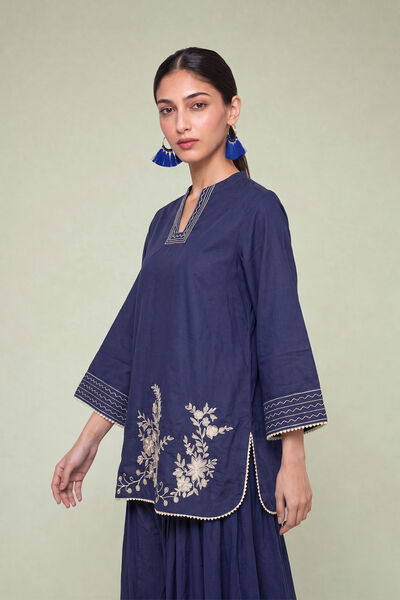 Embroidered | Cambric | Floral Navy Kurta | GBP 40.00