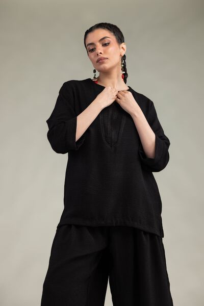 Dyed | Crepe Georgette | Solid Black Tunic | GBP 35.00