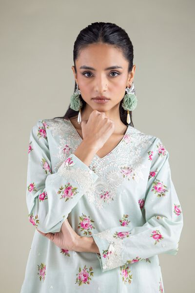 Embroidered | Cambric | Floral V-Neck Kurta | GBP 30.00