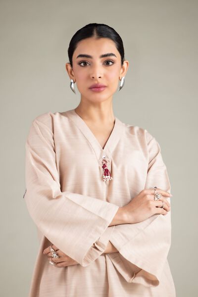 Dyed | Textured Cotton | V-Neck Tassel Kurta | GBP 30.00