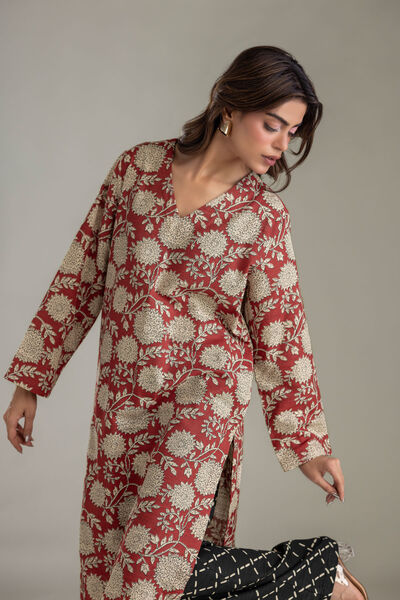 Printed | Light Khaddar | Floral V-neck Kurta | GBP 30.00