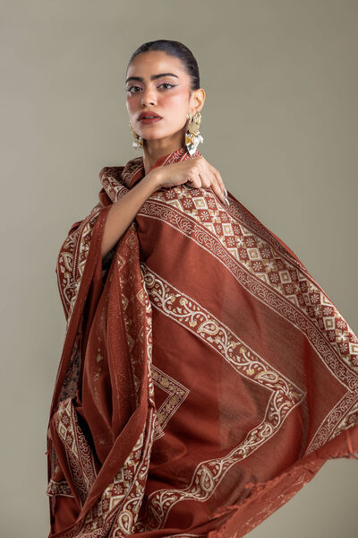 Embroidered | Rashmina Acrylic | Rust Paisley Shawl | GBP 30.00
