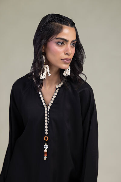 Embroidered | Viscose Crepe | Black V-Neck Tunic | GBP 35.00