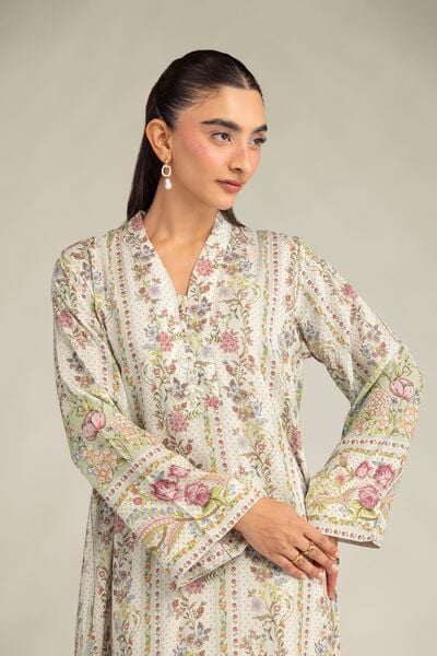 Printed | Raw Silk | Floral V-Neck Kurta | GBP 35.00