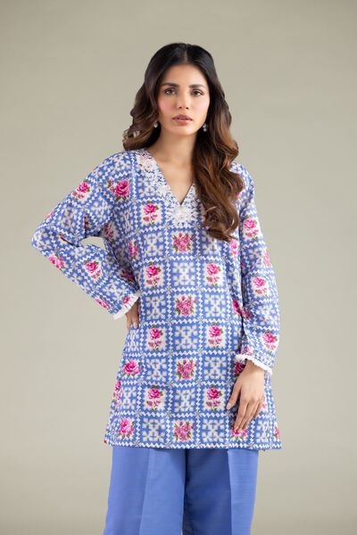 Embroidered | Textured Cotton | Geometric V-Neck Kurta | GBP 20.00