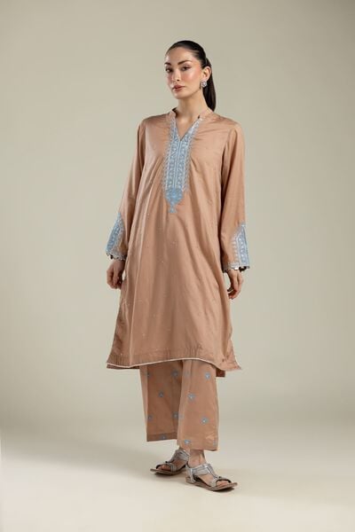 Embroidered | Textured Weave | Floral Brown Pants | GBP 20.00