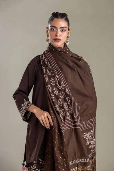 Embroidered | Rashmina Acrylic | Brown Floral Shawl | GBP 30.00