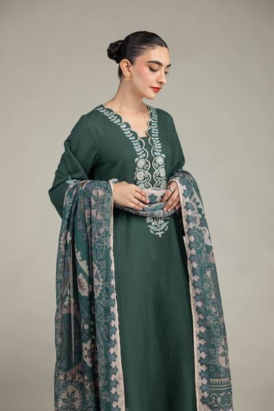 Embroidered | Raw Silk | Green Floral Kurta | GBP 45.00